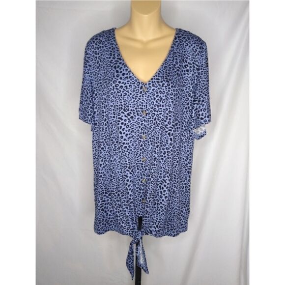 Como Vintage NWT Blue/Blk Cheetah Print Top XL - Picture 1 of 5